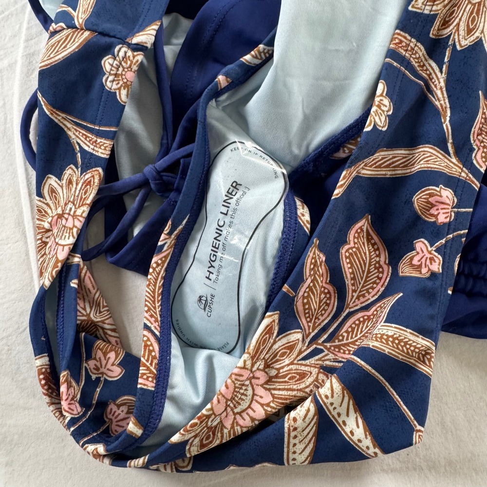 NWT Cupshe Women's Size XL Blue Ruched Tankini Floral Bikini Set DKA12D4E001UU - Picture 8 of 13